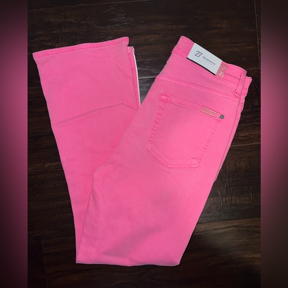 🩷 NWT! 7 for All Mankind Barbie Pink Stripe Flare Jeans - Picture 1 of 7